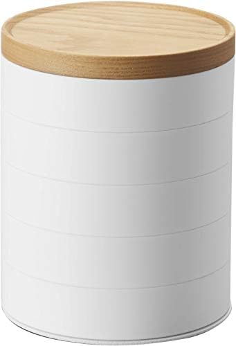 תיבת יאמאזאקי בית מגשי אביזר מוערמים עם מכסה עץ | פלסטיק | מארגן תכשיטים, גודל אחד, לבן